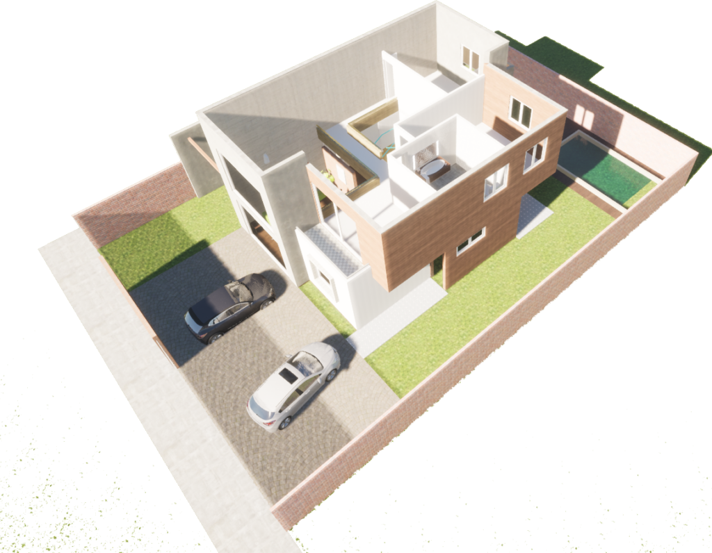 esquema en 3D de un proyecto de ampliación en la comuna de las condes