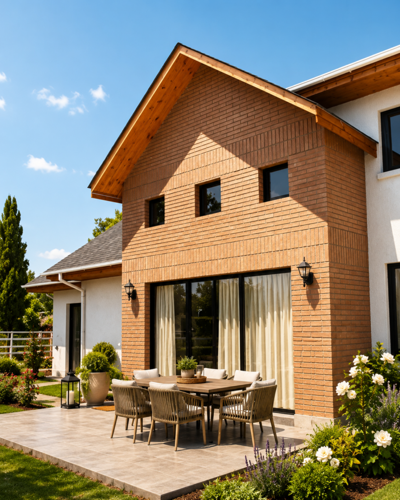 Casa estilo colonial, Calera de Tango, fachada en ladrillo
