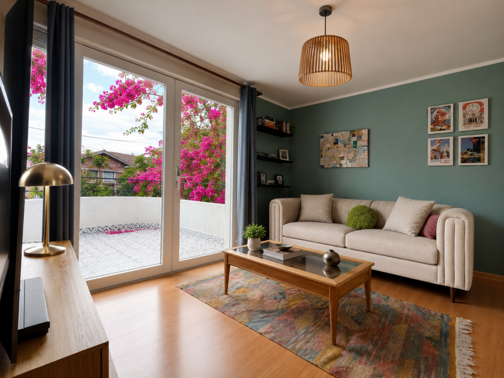 Interior remodelado de casa ampliada en Vitacura