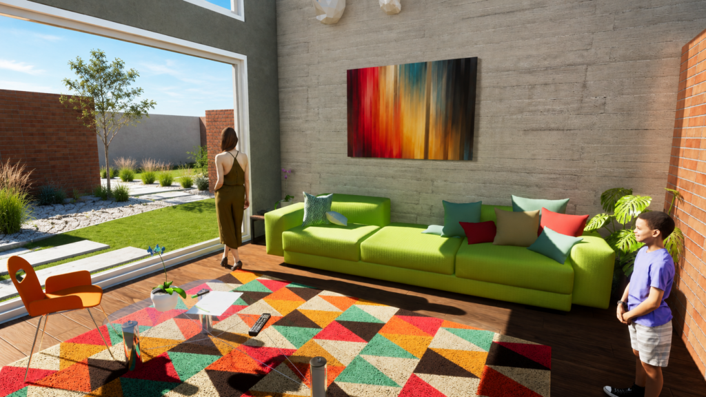 Imagen 3D de un interior de un ampliación de una casa en las condes